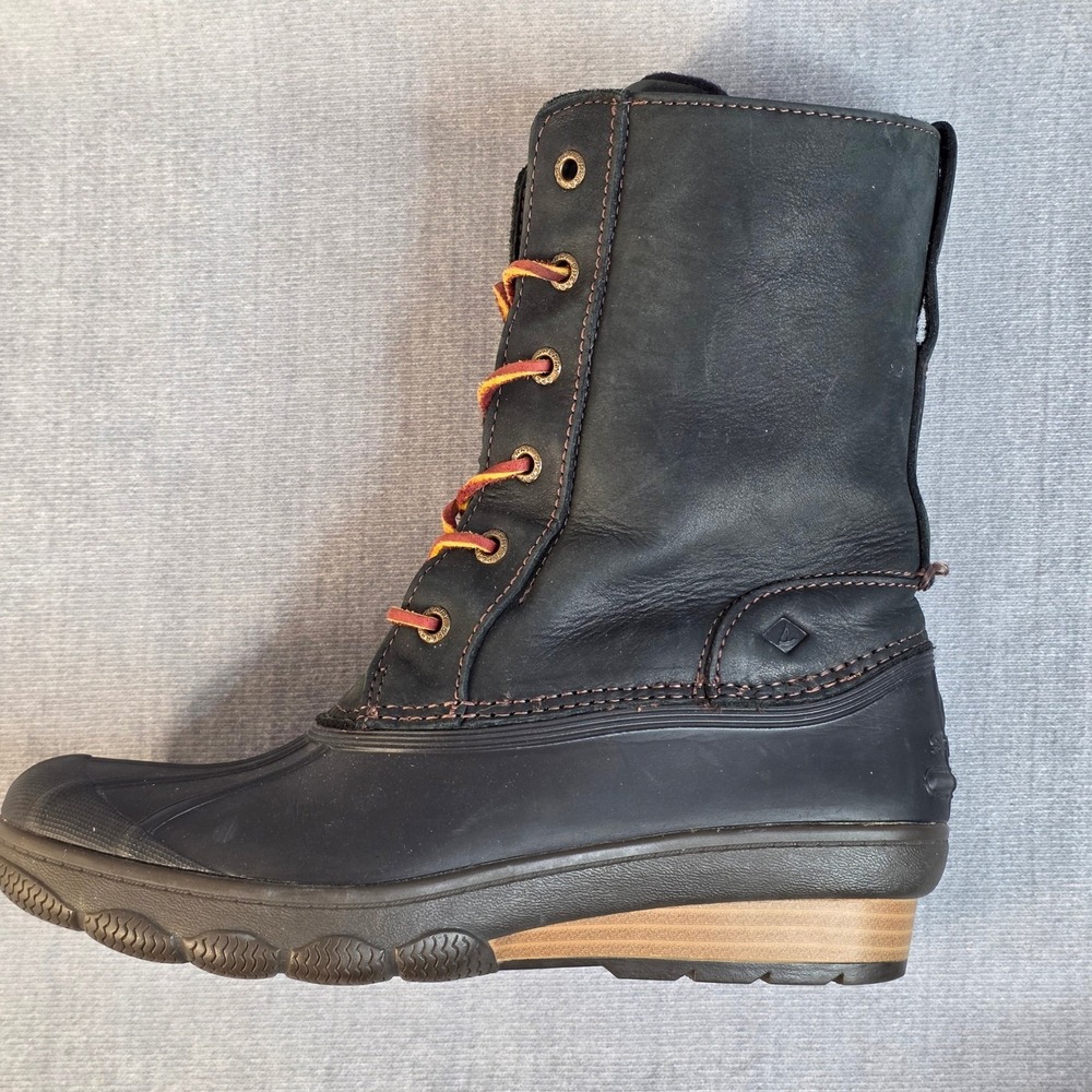Sperry Duck Boots Women 6 Black STS80766 Saltwater Leather Waterproof Preppy - Picture 9 of 13